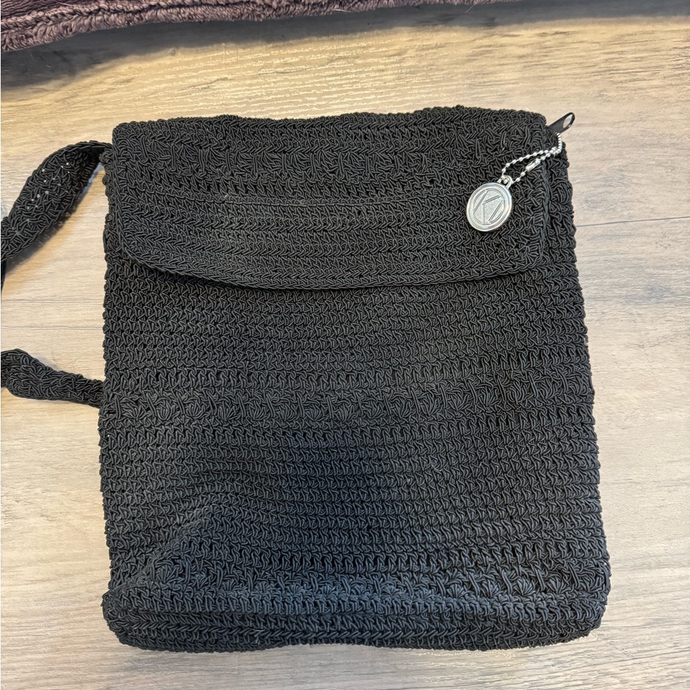 Kathy Ireland Black Crochet Crossbody Bag